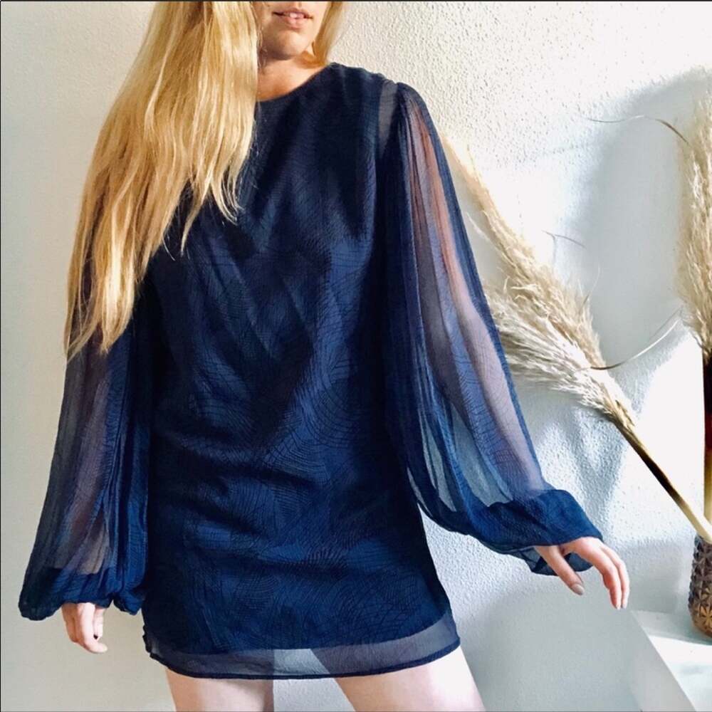 NEW WINTER KATE Black Bell Long sleeve Navy Vintage Silk Dixie Mini Dress Medium